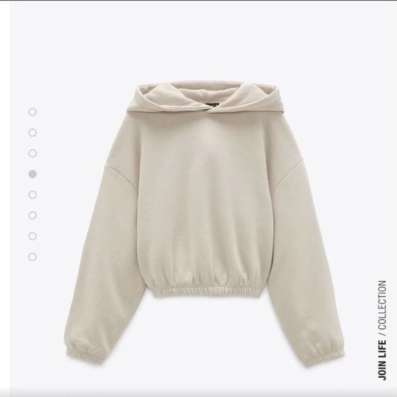 Zara Fleece Cropped hoodie Sweatshirt - Stone - Small - Picture 5 of 6